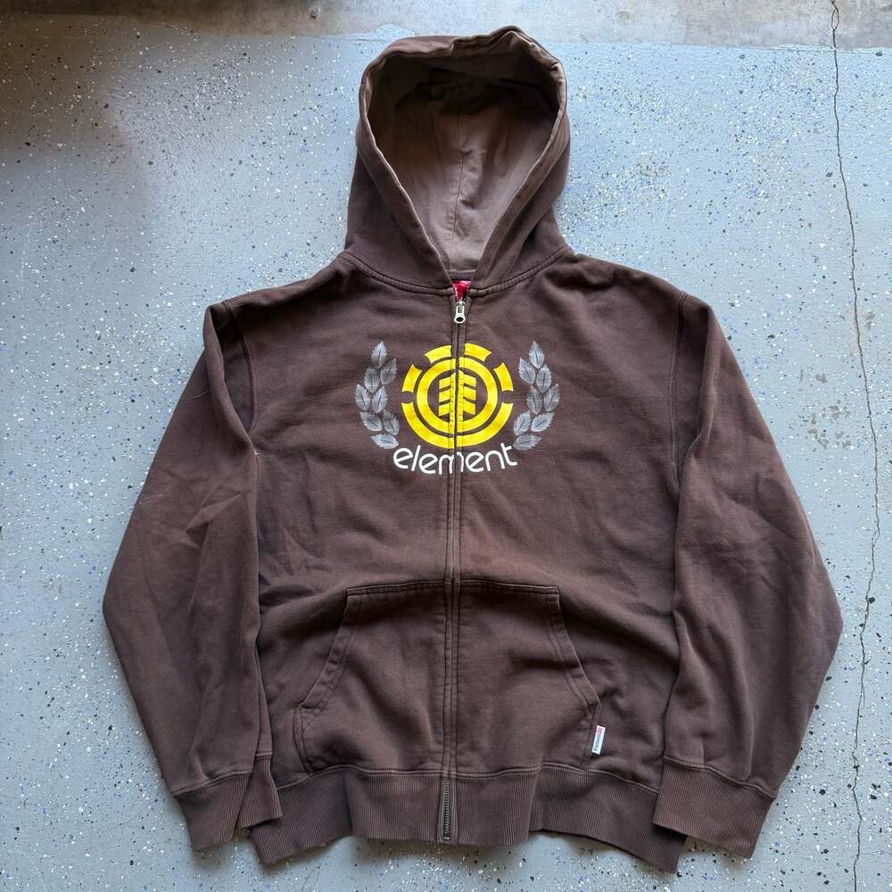 Vintage Element Skater Zip-Up Hoodie Brown Men's Size XL